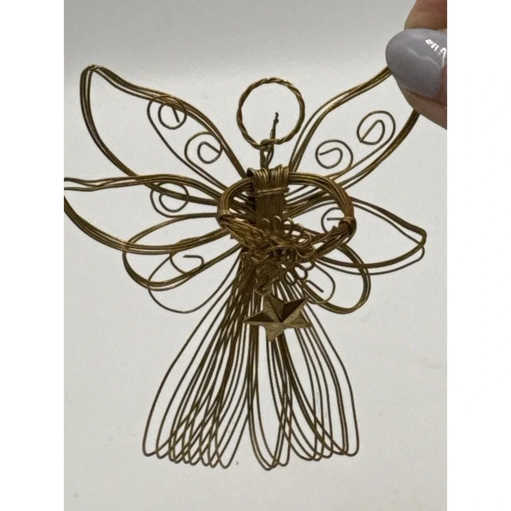Wire Wrapped Golden Angel Dainty Christmas Tree Ornament